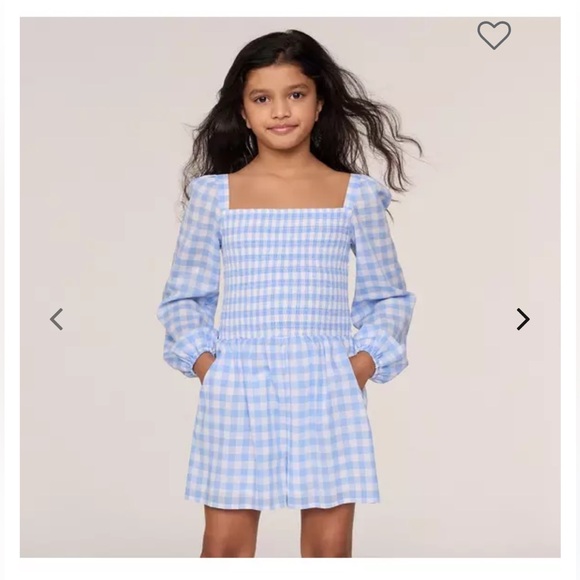 Janie and Jack Size 5 The Emma Gingham Smocked Romper Blue White Plaid One Piece - Picture 3 of 10